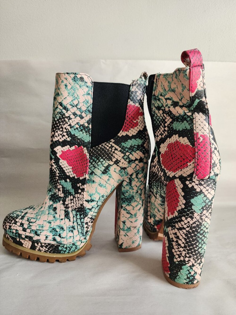 GLAZE Women’s Size 7 Multicolor Snake Print Platform Ankle Boots Chunky Heel